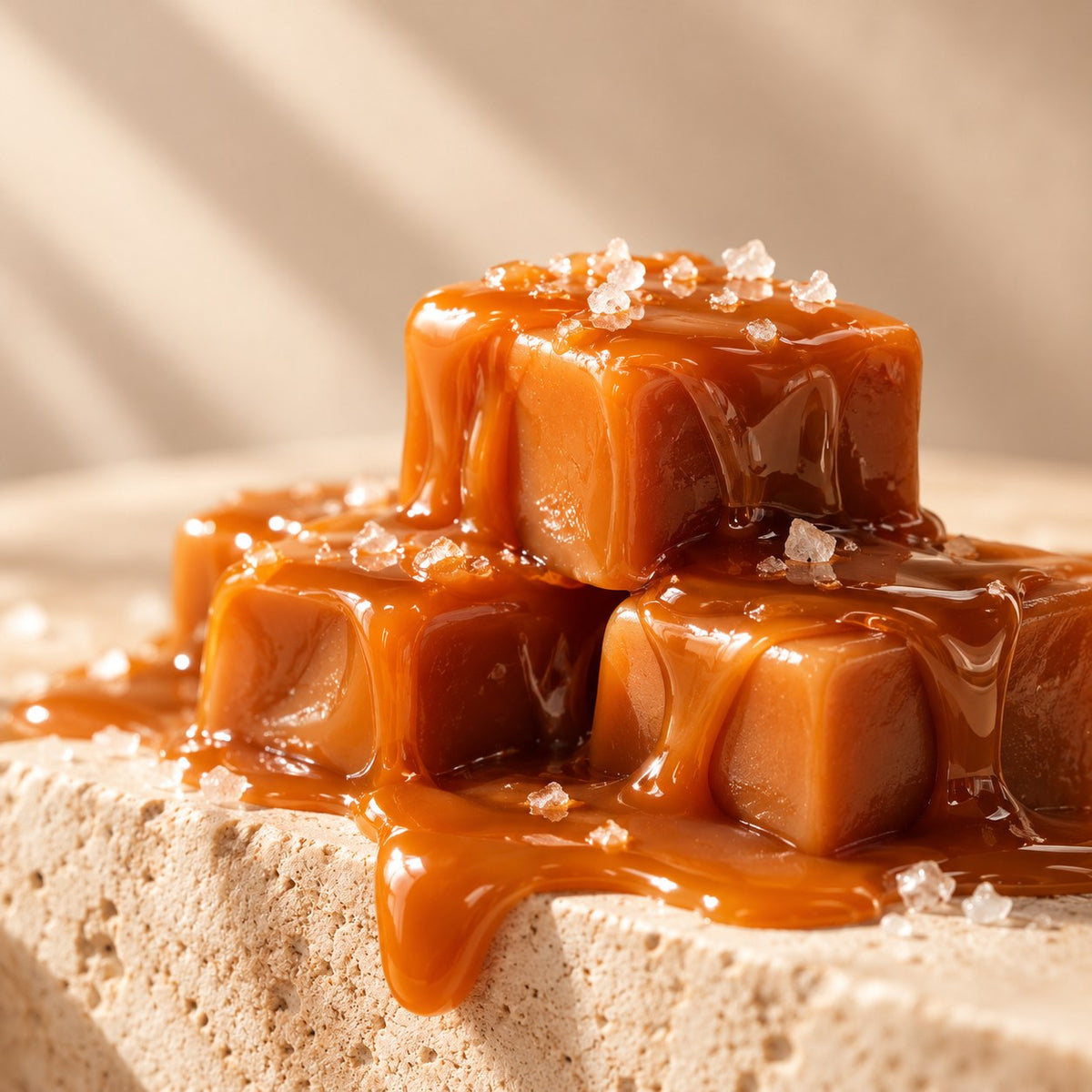 Salted caramel, one of the scent notes in Caramel Vanilla Leche Hair & Body Mist