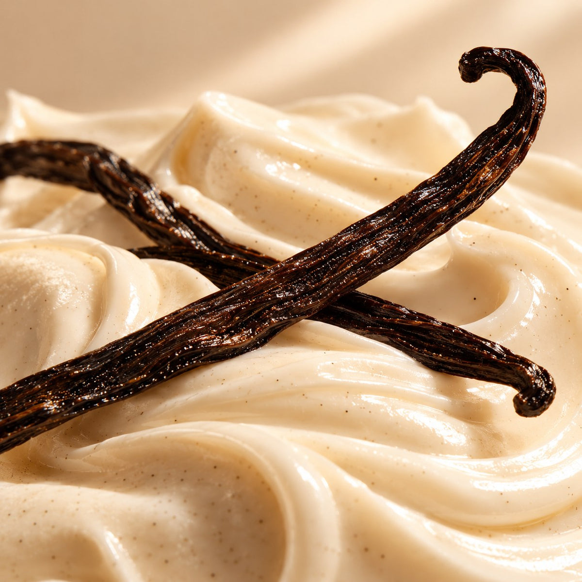 Vanilla beans on whipped vanilla cream, the vanilla milk note in Caramel Vanilla Leche